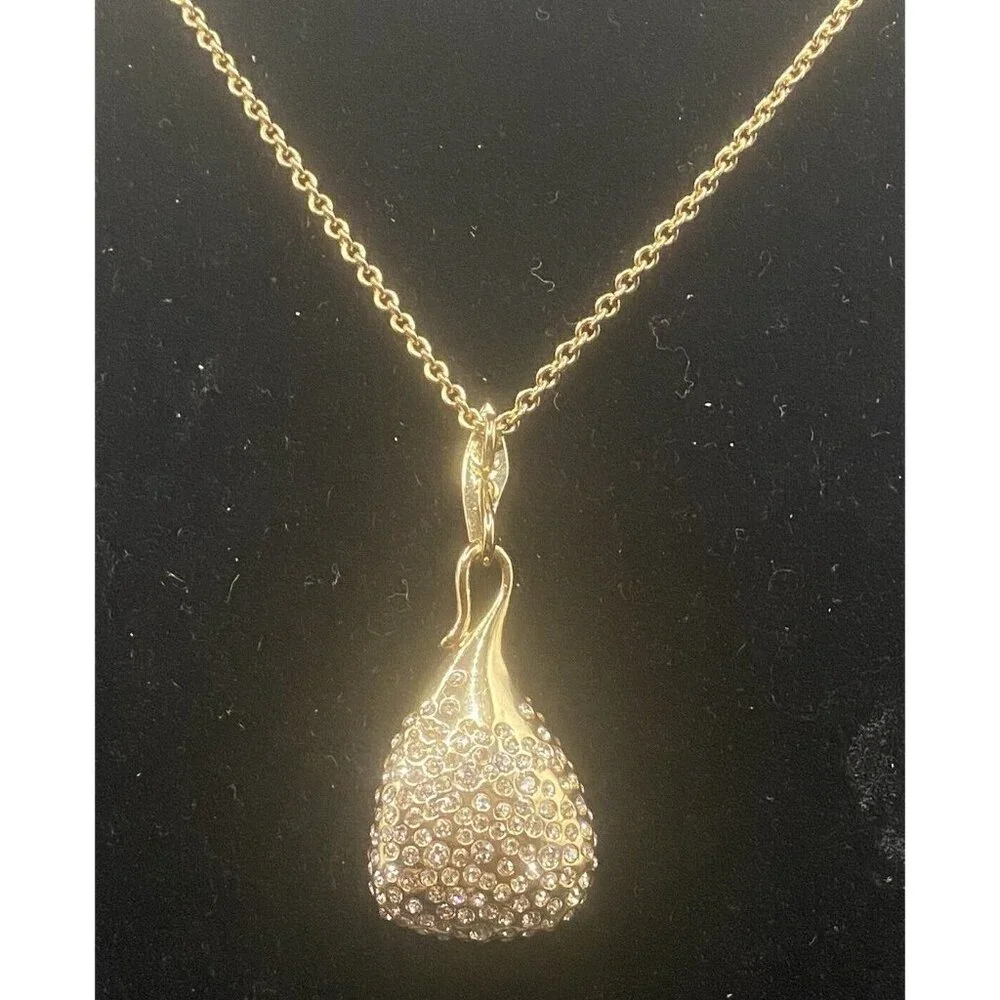 Signed Alexis Bittar Necklace Smoky Mirrored Crystal Teardrop Pendant 32" Gold - Picture 5 of 11